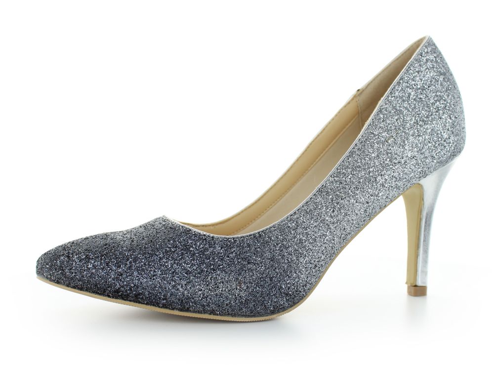 Glitter Pumps Alexandra silber schwarz