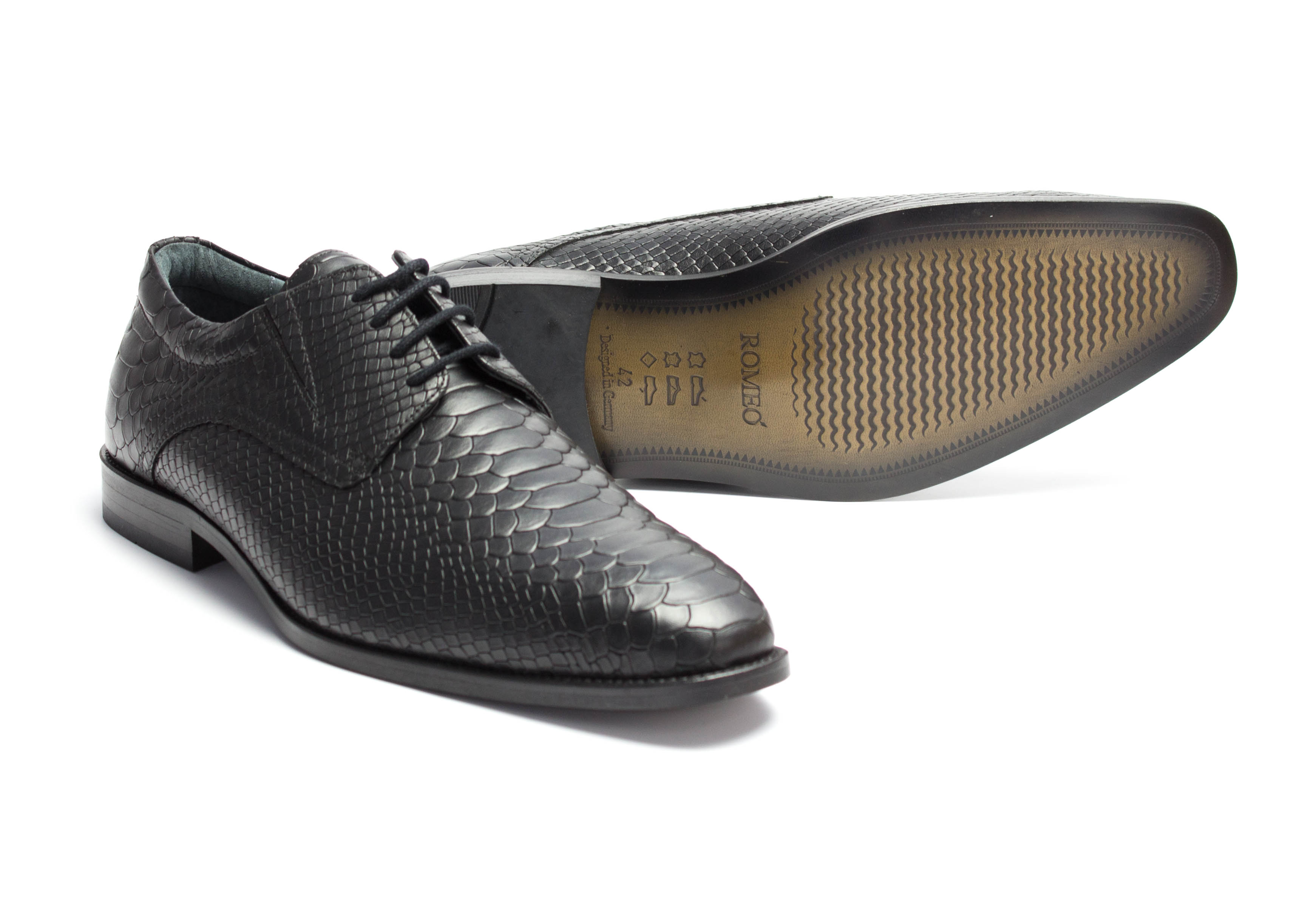 495-schwarz-Kroko-3 Derbyschuhe Ace-TS schwarz Schlange