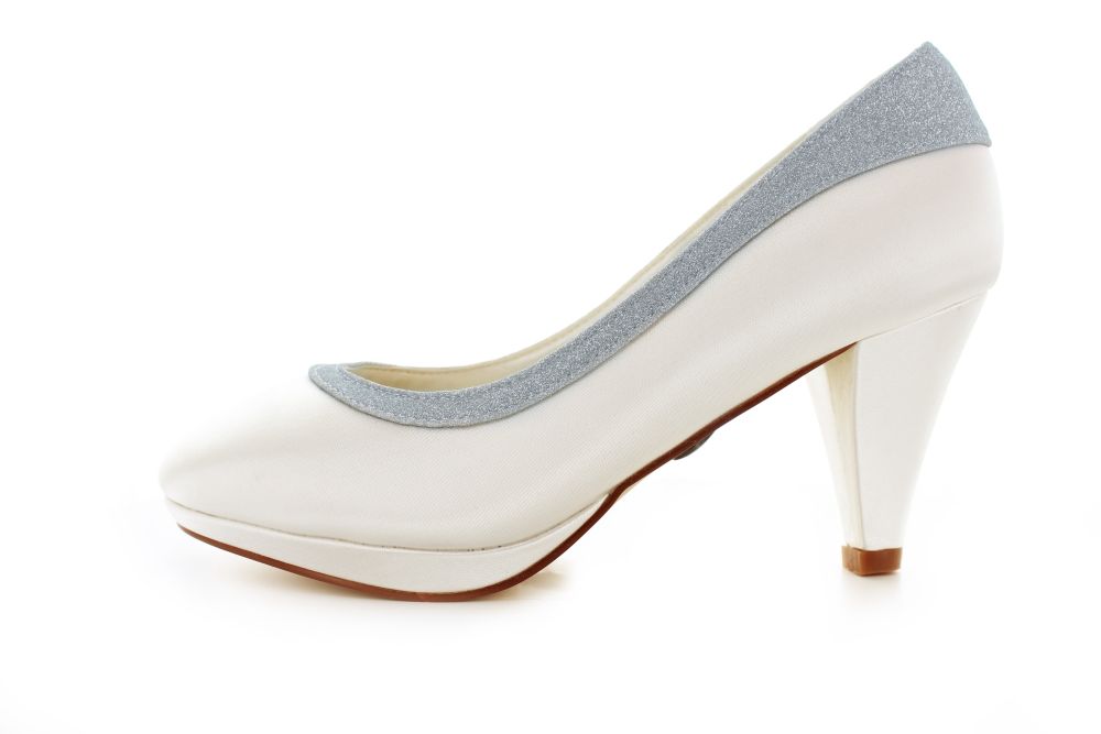 838-ivory-silber Brautschuhe Salome ivory-silber Satin Glitter