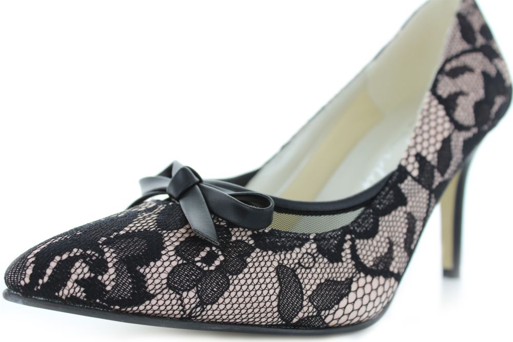 716-schwarz-nude-b Vintage Pumps Rosaline schwarz-nude Spitze