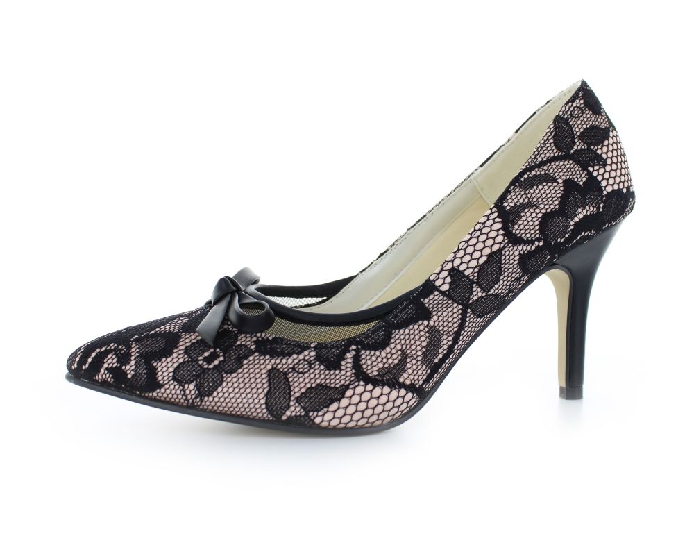 716-schwarz-nude-a Vintage Pumps Rosaline schwarz-nude Spitze