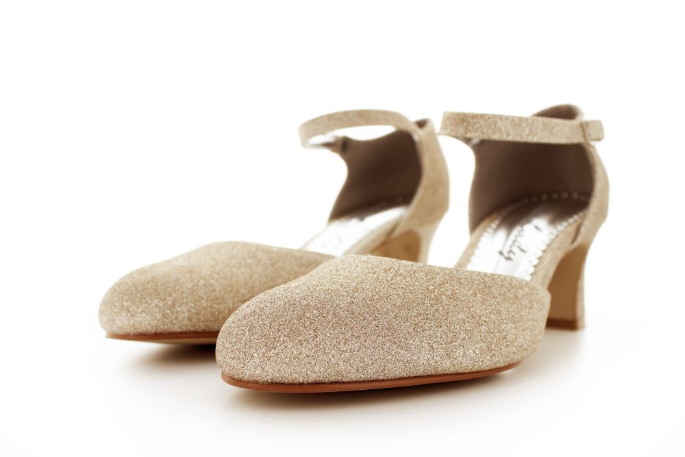 255-Glitter-champagner-d Riemchen Pumps Happy champagner Glitter