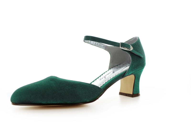 255-Satin-petrol Riemchem Pumps Happy petrol Satin