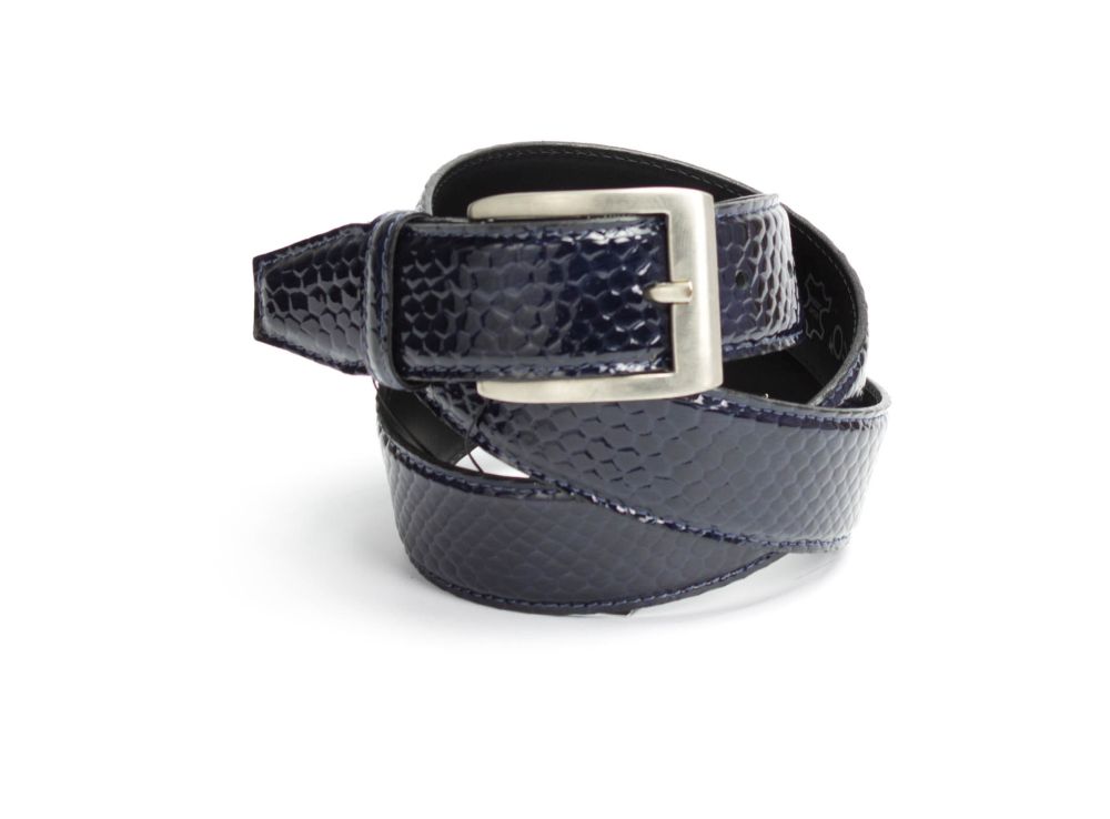 10-blau-schwarz-Kroko Dornschnallengürtel G10 schwarz-blau Kroko Lackleder