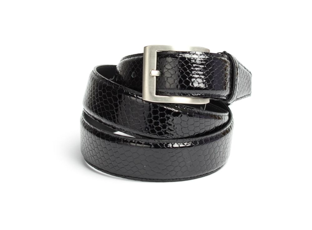 10-schwarz-Kroko Dornschnallengürtel G10 schwarz Kroko Lackleder