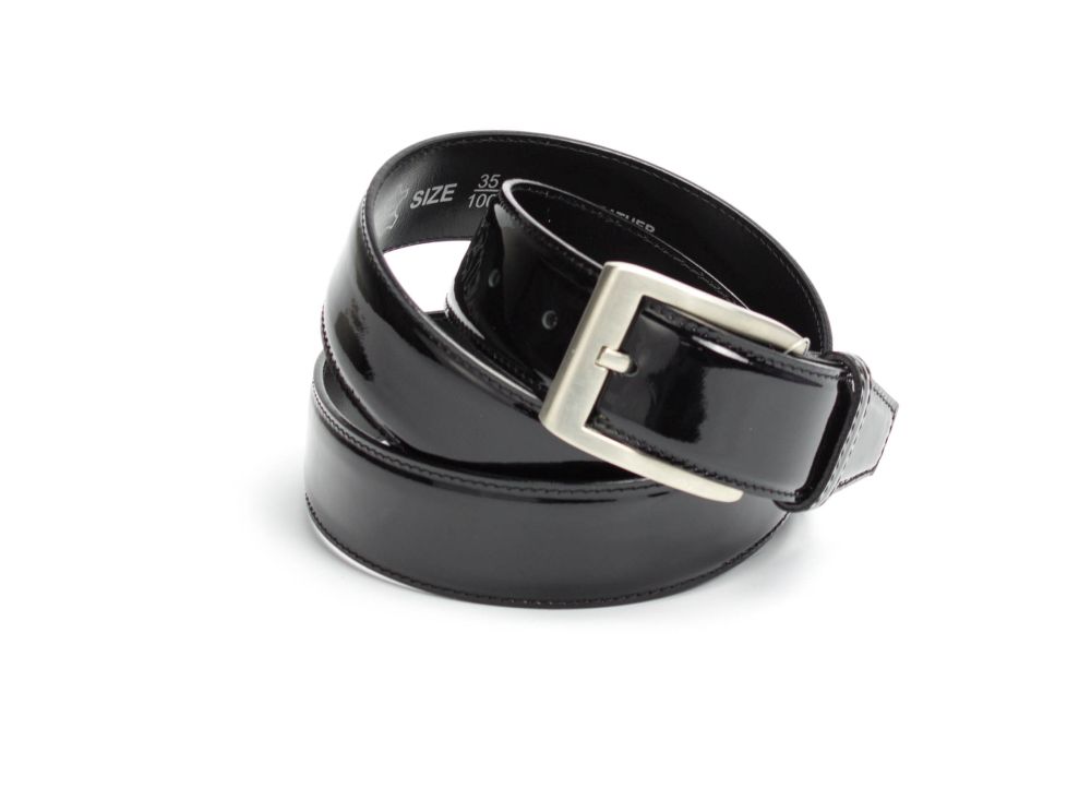 10-schwarz-Lack Dornschnallengürtel G10 schwarz Lackleder