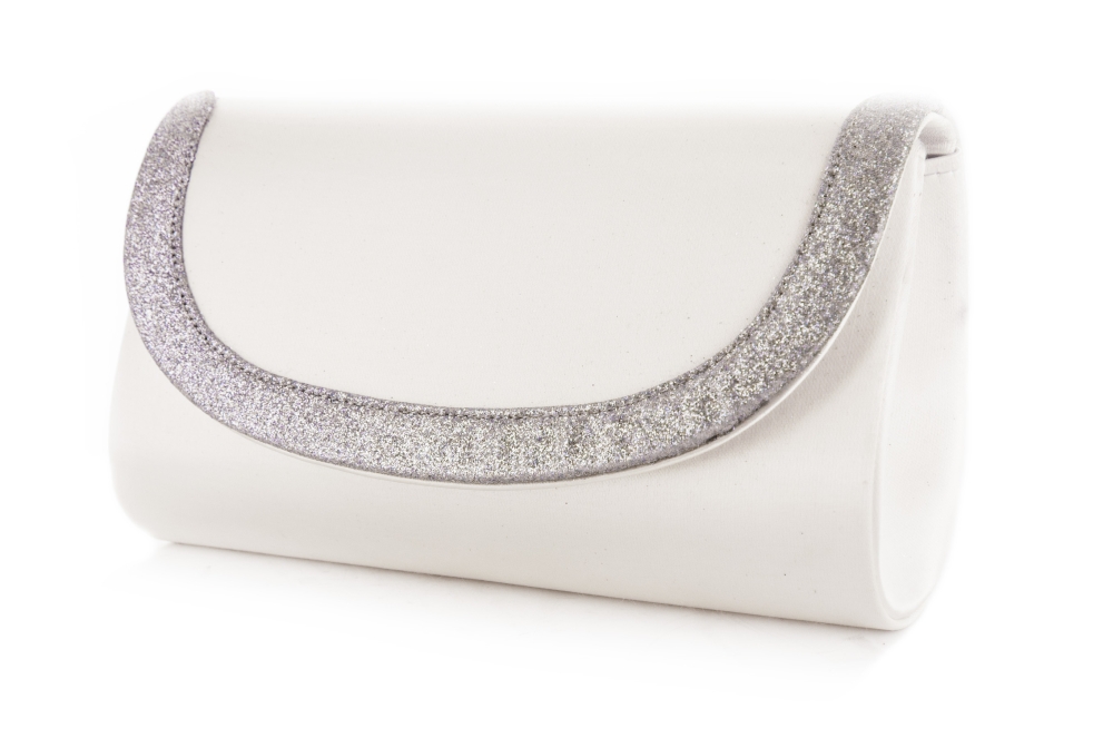 marie-ivory-silber-s Brautclutch Marie ivory-silber Satin Glitter